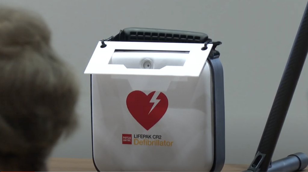 WXLV story video screen capture showing AED.